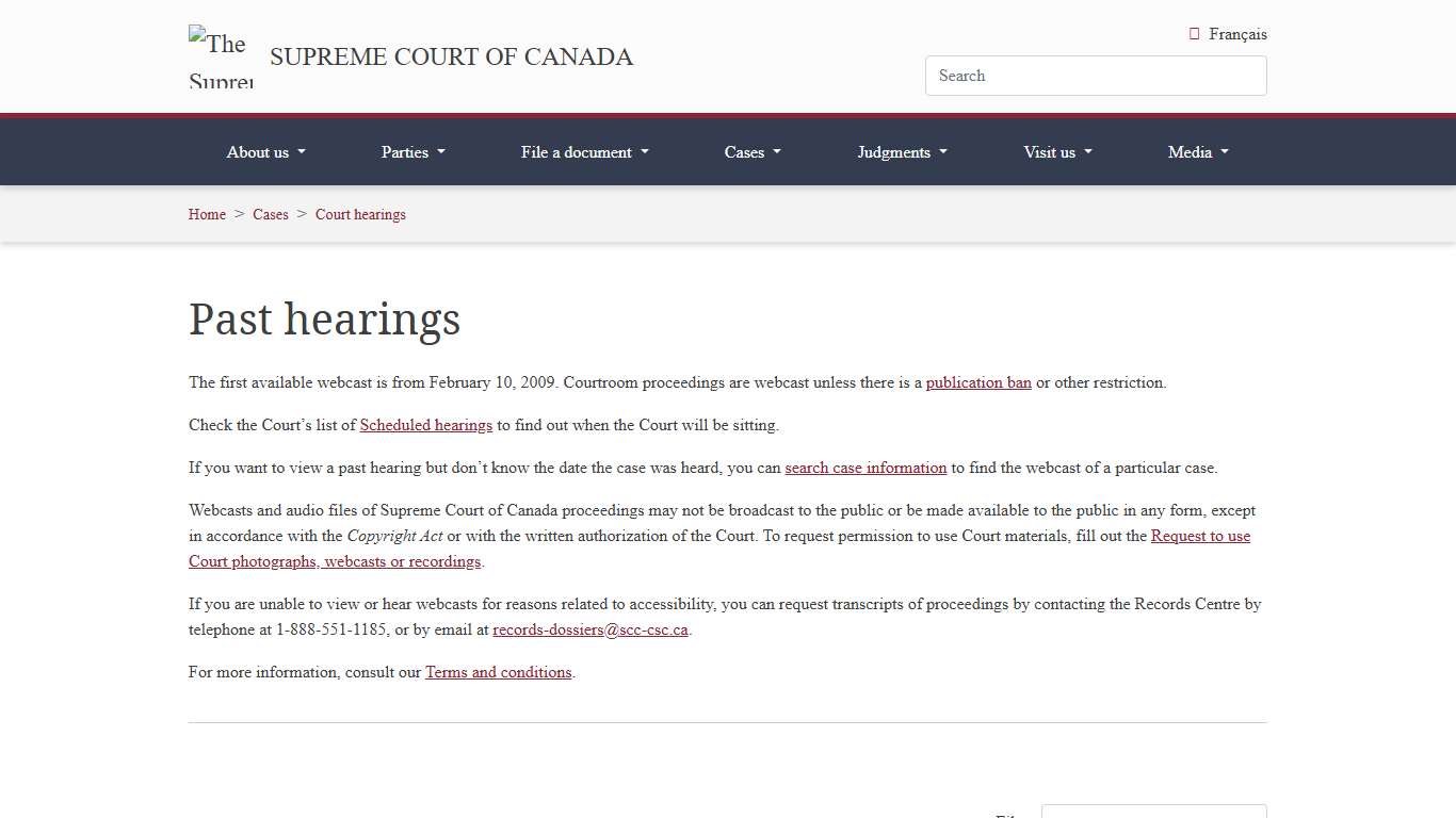 Supreme Court of Canada | Past hearings